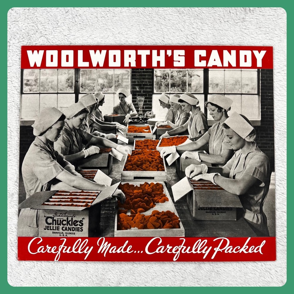1940s Woolworth's Candy Factory • Vintage Cardboard Advertising Sign 18.5" USA